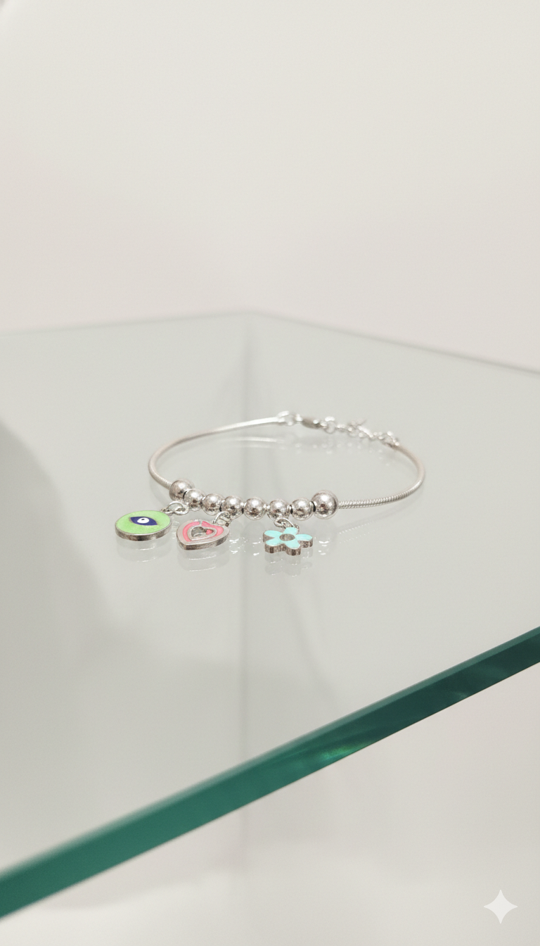 Whimsical Protection: Evil Eye & Heart Charm Bracelet