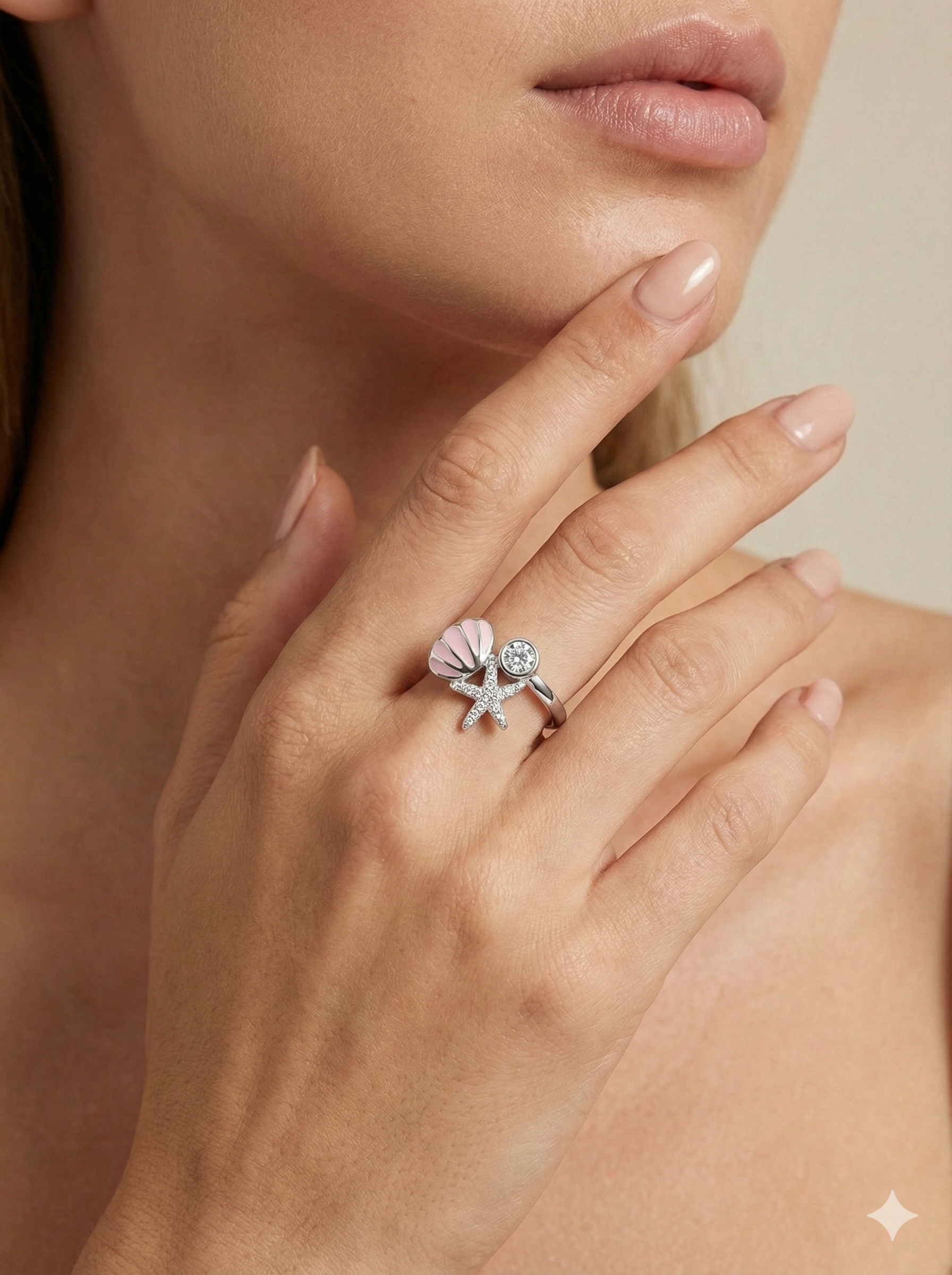 Pink shell& starfish Ring