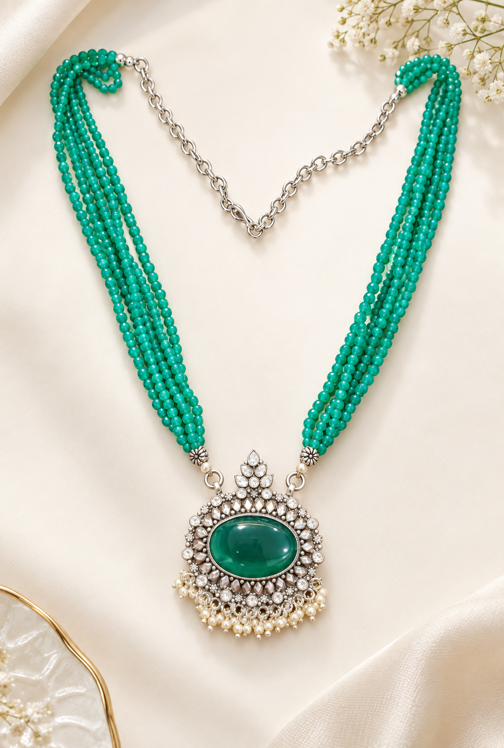 Emerald Oval Crest Necklace by Myrah Jewels