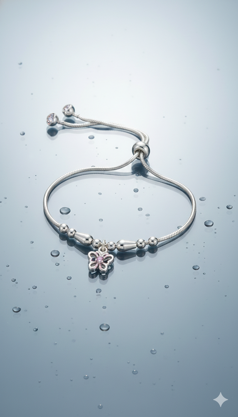 Ethereal Flight: Silver Butterfly slider Bracelet