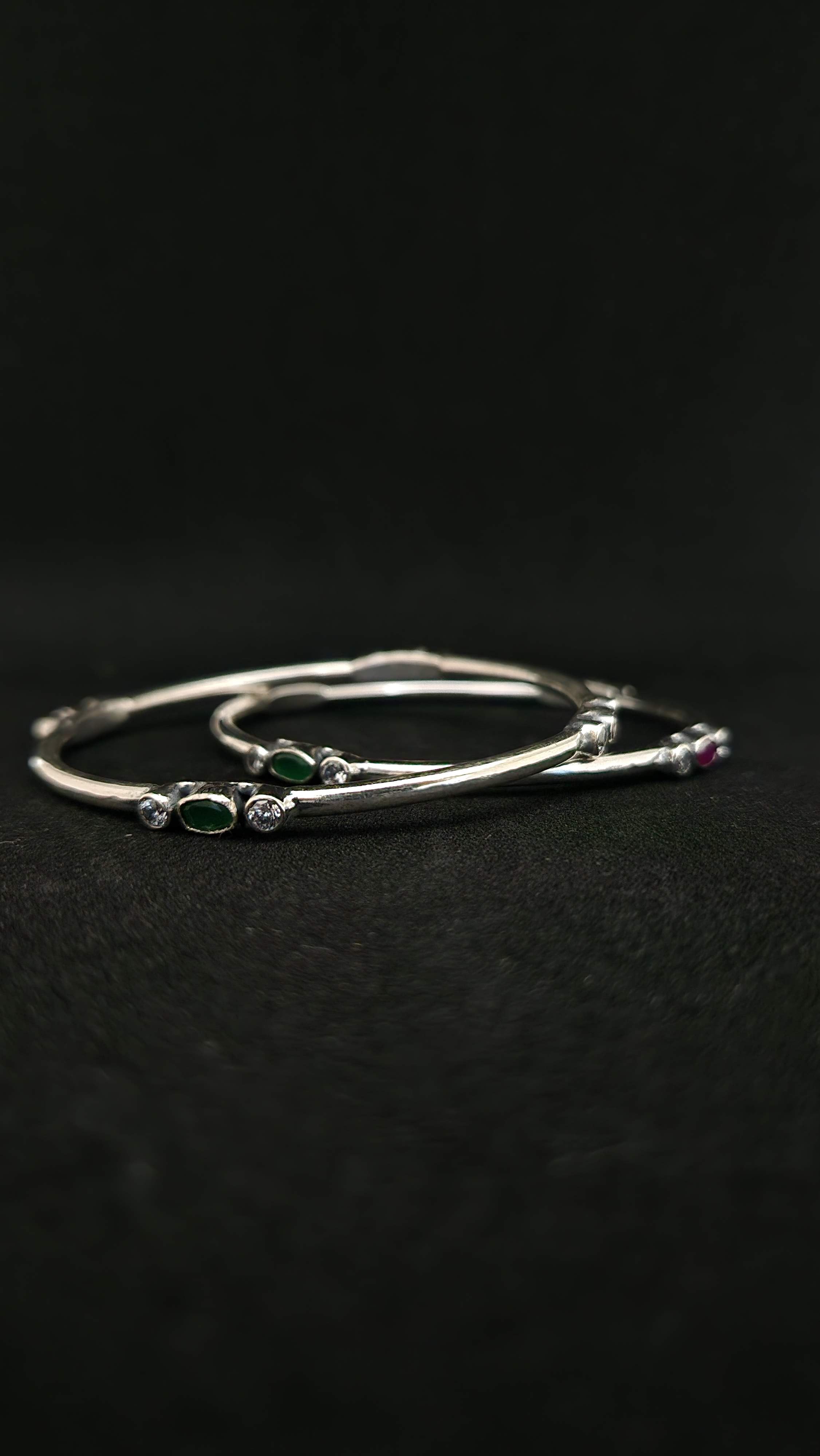 Silver Gemstone Accent Bangles