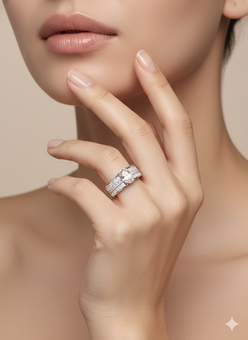 Pink Oval with Baguette Accents