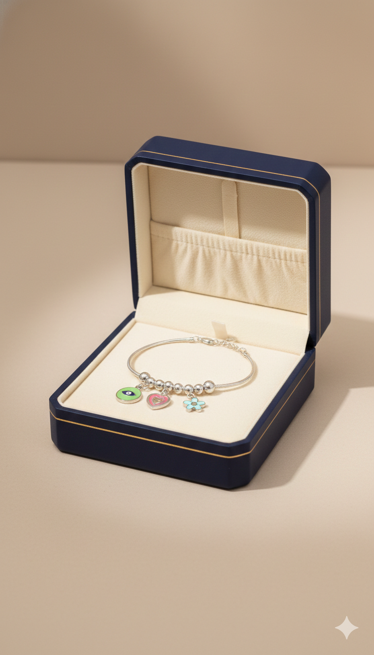 Whimsical Protection: Evil Eye & Heart Charm Bracelet