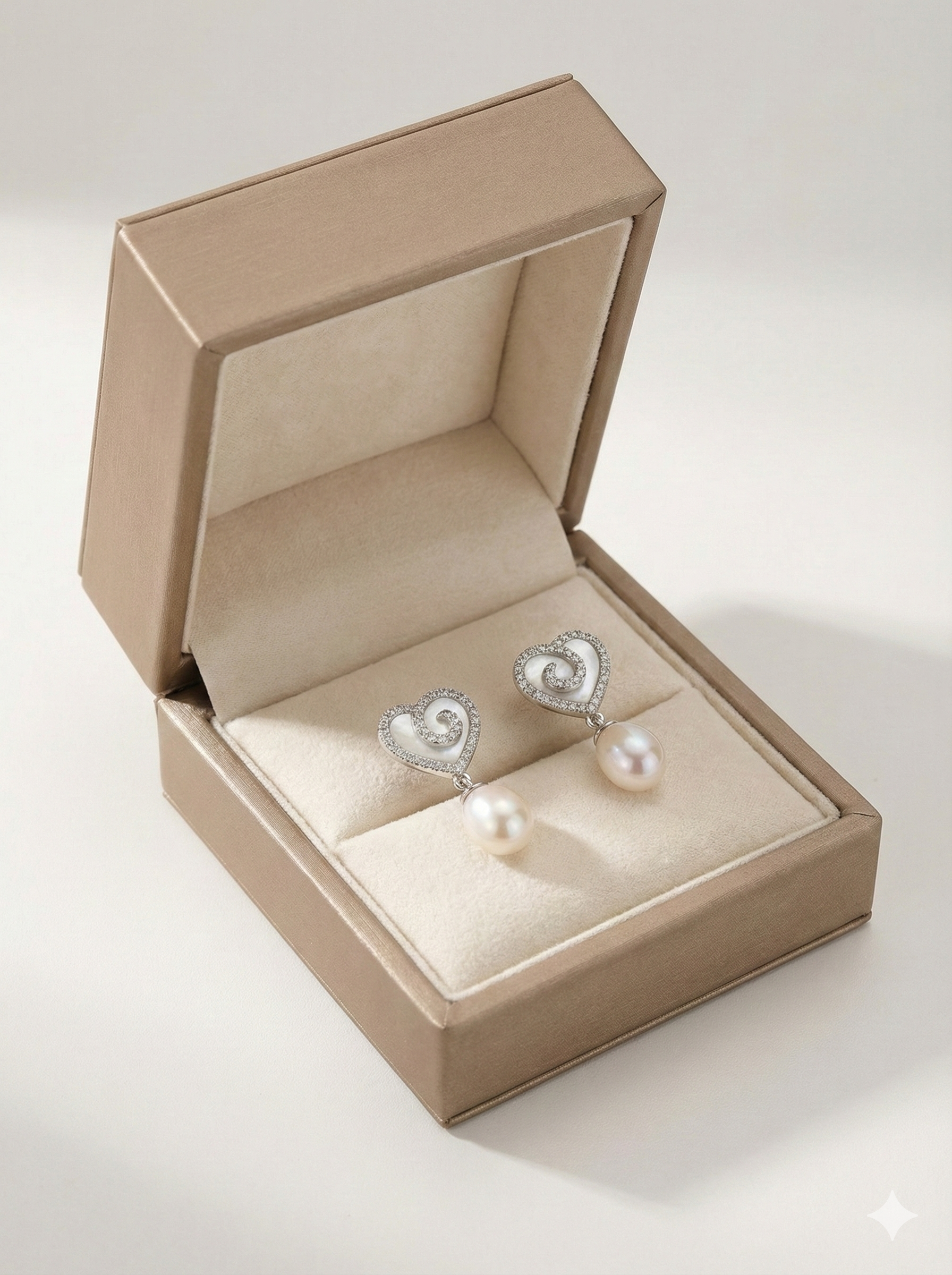 Luminous heart & Pearl Drop Earrings